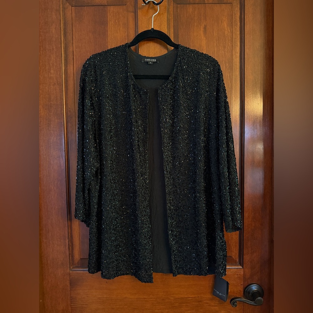 Naeem Khan Timeless Women's Black Fully Beaded Silk Jacket size L